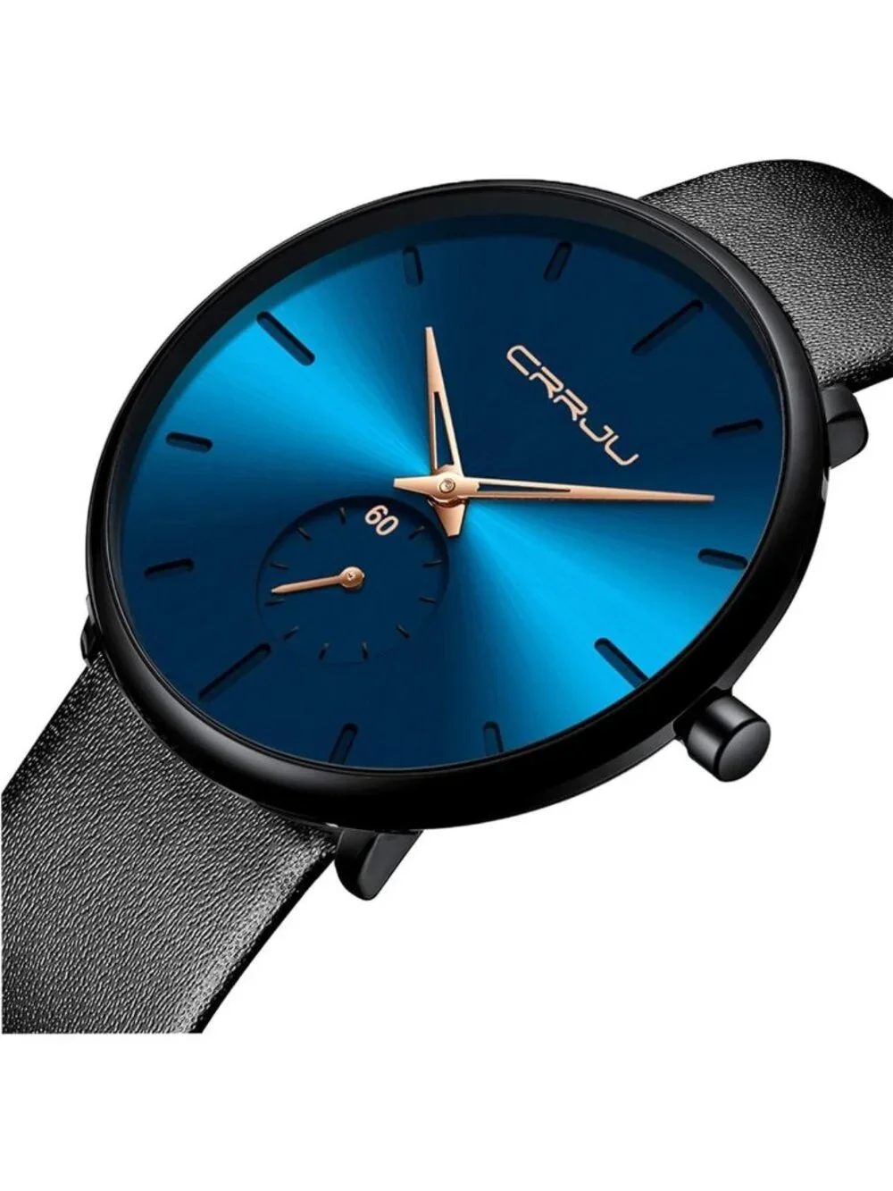 Unisex Gold Blue Ultra-Thin Minimalist Waterproof Fashion Leather Band Watch